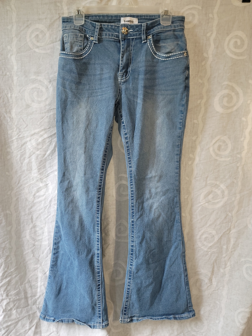 BAMBOO Light Blue Flare Jeans with Contrast Stitching